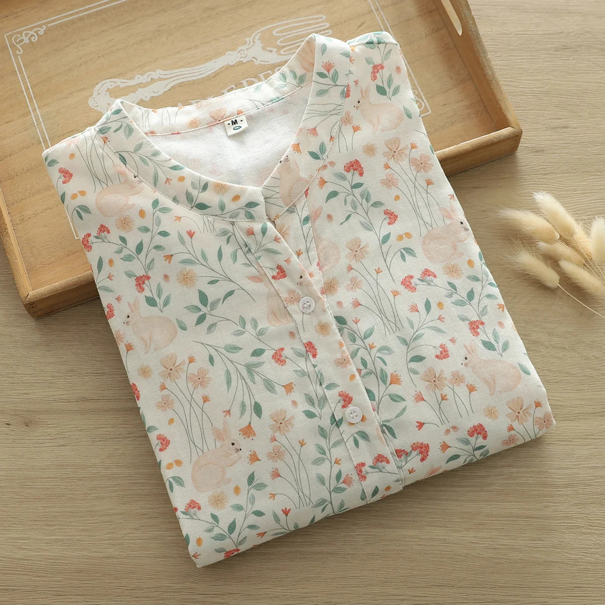 2024 Spring Autumn Blouse Pastoral Style Floral Shirt Women Japan Country Style 100% Cotton Yarn Long-Sleeved Breathable Shirt