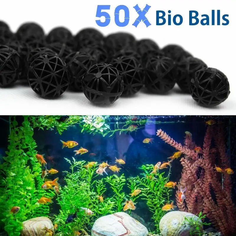50Pcs 16mm Aquarium Bio Filter Balls Fish Tank Pond Filtration Media Biochemical Water Cleaning Filters Marine Accessories Set
