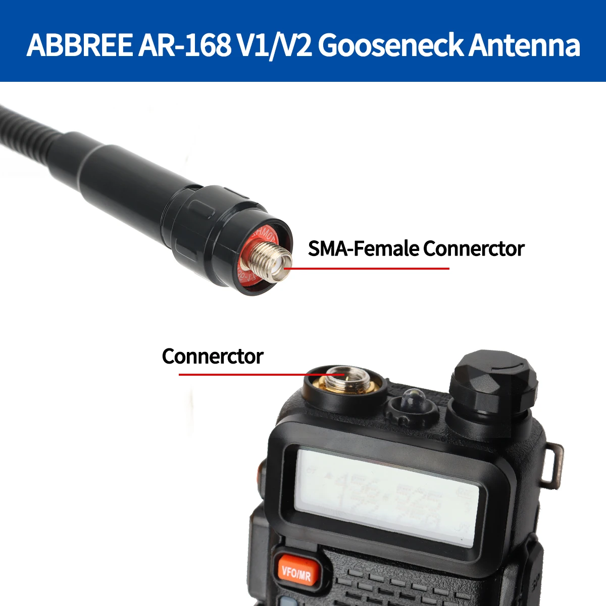 ABBREE Gooseneck Tactical Antenna High Gain VHF UHF Dual Band SMA-Female For Baofeng Walkie Talkie UV-5R Quansheng K5(8) K6