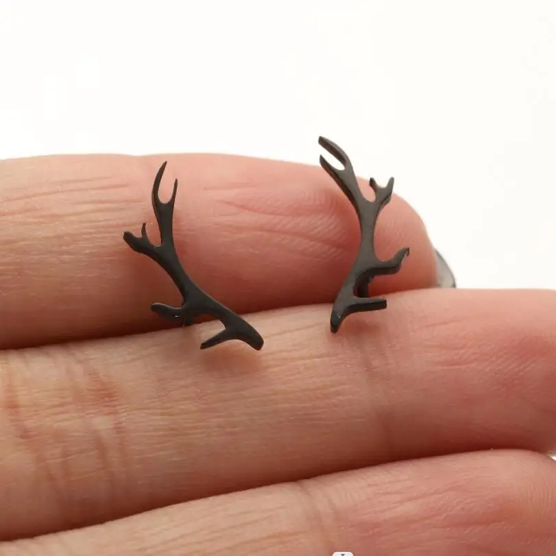 Shuangshuo Vintage Fashion Deer Antler Earrings Stainless Steel Elk Studs Christmas Earrings Xmas Jewelry Gift Ear Accessories