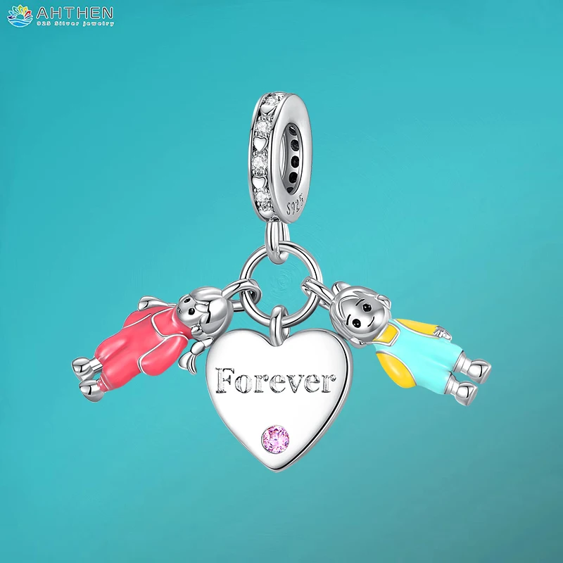 

Ahthen 925 Sterling Silver Beads Sisters Forever Dangle Charm fit Snake Chain Bracelets Necklaces for Women Jewelry Making