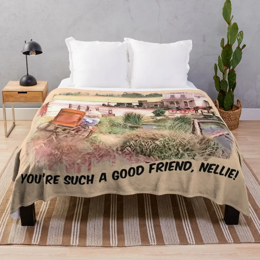 Little House on the Prairie Nellie Wheelchair scene. Black Lettering Throw Blanket Travel Bed Blankets