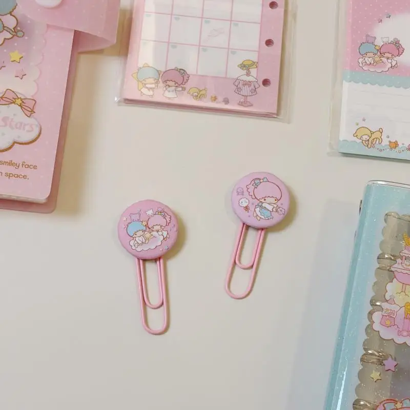 Kawaii Little Twin Stars Badge Bookmark New Japanese Anime Cartoon Character Student Reading Flash Sand Convenience Sign ToyGift
