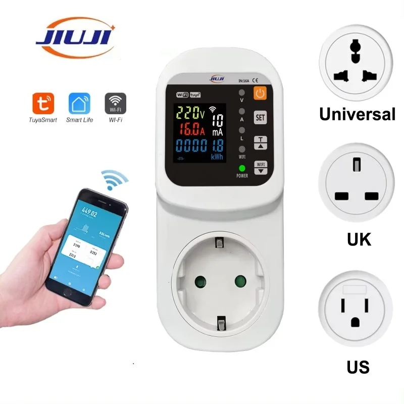 Imagem -03 - Automático Frigorífico Proteção Socket Tensão Ajustável Protetor de Vazamento Atual Plug Socket Controle Wifi Jjsva16lw