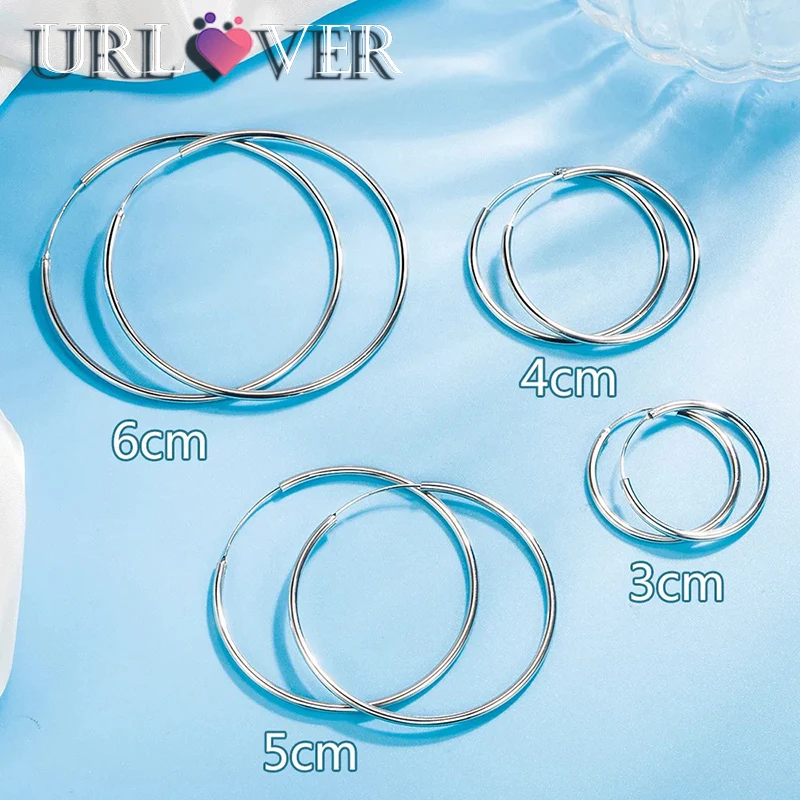 

3/4/5/6CM Round Hoop Earrings 925 Sterling Silver For Women Fashion Party Luxury Quality Jewelry Accessories Christmas