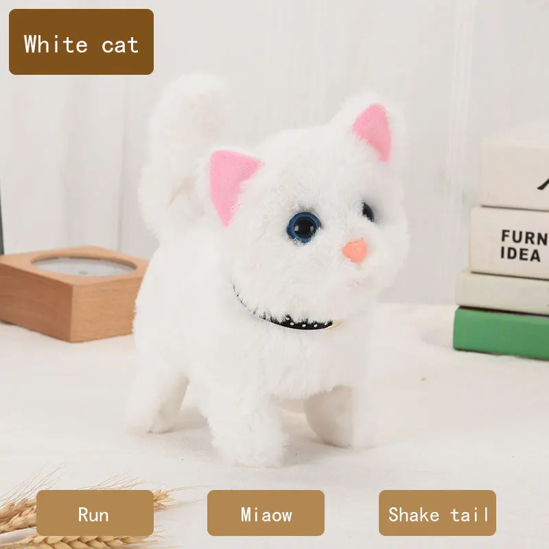 Electronic Plush Cat Toy Robot Animal Walking Running Kitten Shake Tail Cute Electric Kitty Pet For Children Birthday Xmas Gifts