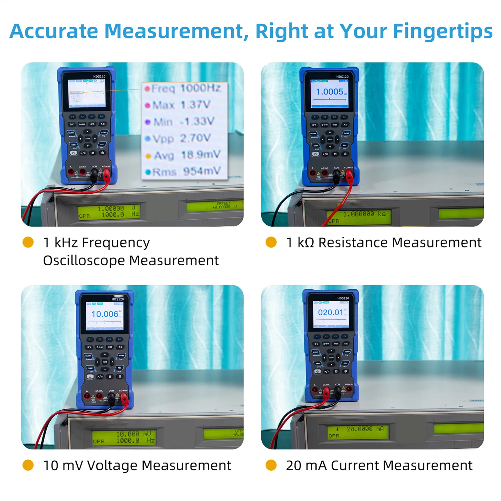 Multímetro de osciloscopio Digital HDS120 2 en 1, probador RMS de 20000 recuentos, rango automático de 5 MS/s, batería de litio de 2600mAh de 2,8 pulgadas