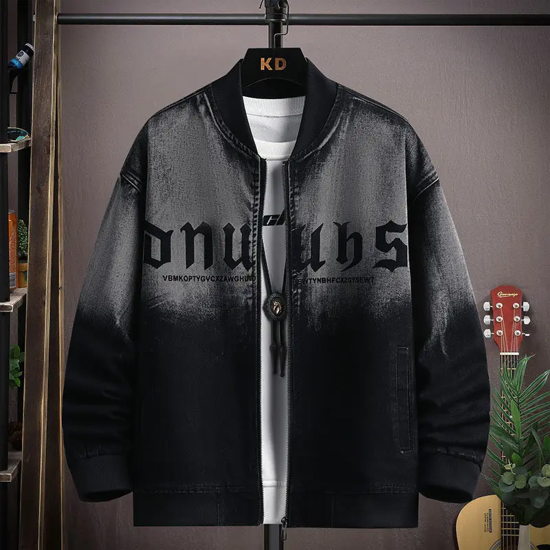 

adient Denim Jaet Men's Spring Autumn Trendy Hong Kong Sle Workwear Jaet Cool Sensation Top for Men Long Sve Baseb...