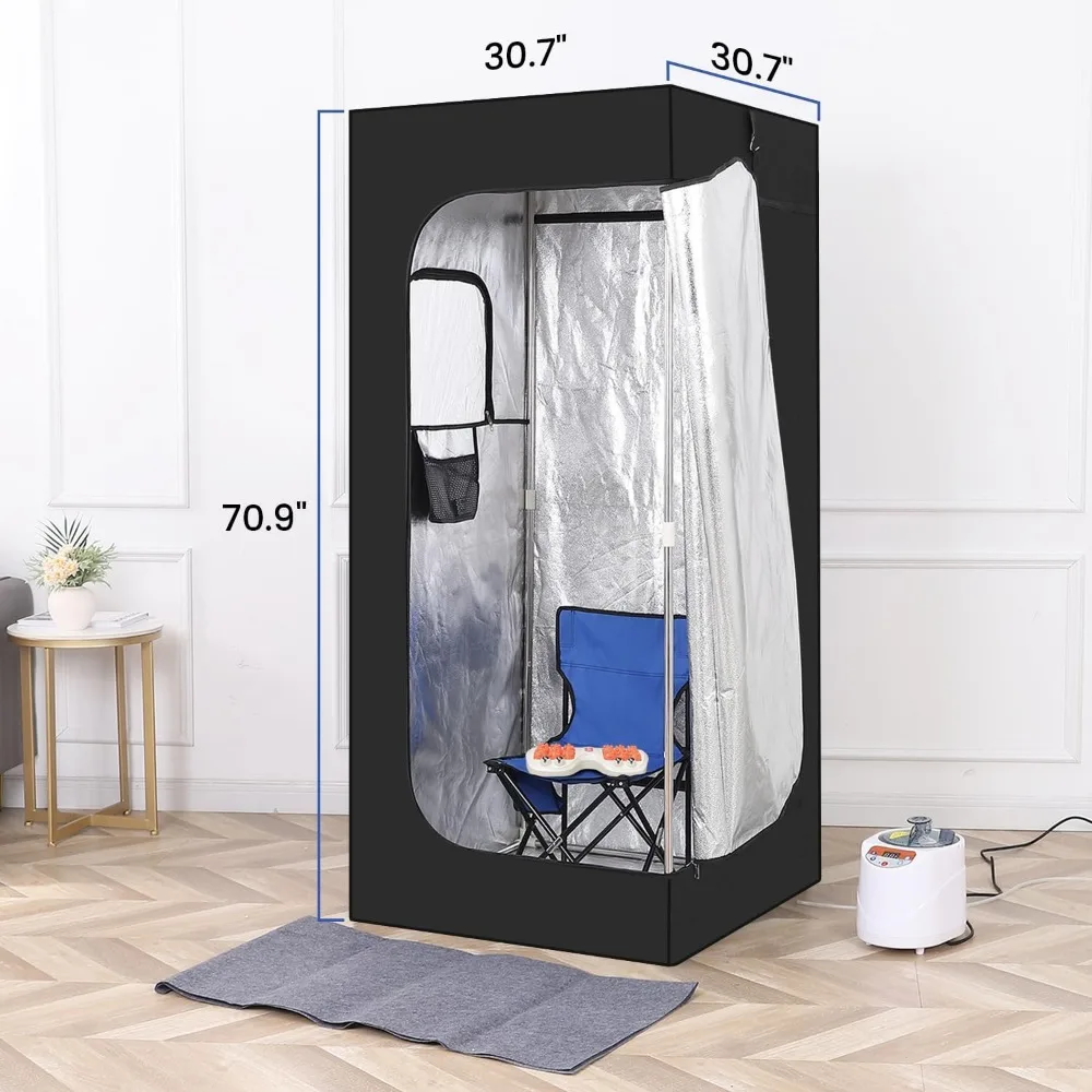 Imagem -06 - Full Body Personal Home Sauna Box Tenda Portátil Saunas a Vapor 1100w e 3l Steamer Controle Remoto Cadeira Dobrável Preto