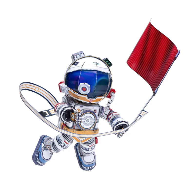 Modelo de arte MU 3D rompecabezas de Metal astronauta con la bandera roja kits de modelos DIY rompecabezas cortado con láser rompecabezas juguete para niños