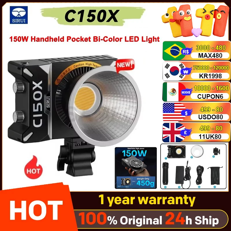 SIRUI C150X 150W LED COB Video Light Portable Photography Camera Light Bi-Color 2800K-6500K with Reflector Bluetooth App Control