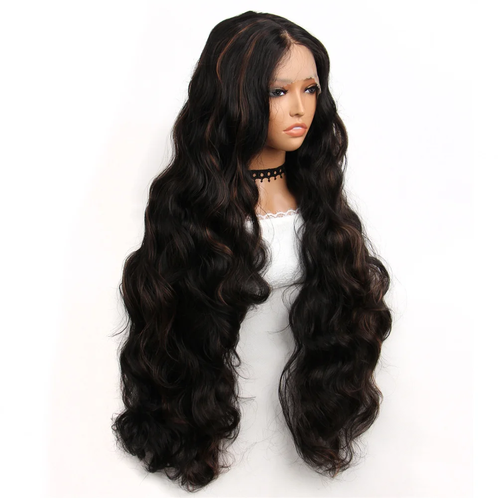 

Синтетический парик с глубокими волнами, с прозрачной кружевной вставкой 13x4x1, термостойкий, с естественной линией роста волос, с мелированием, коричневый