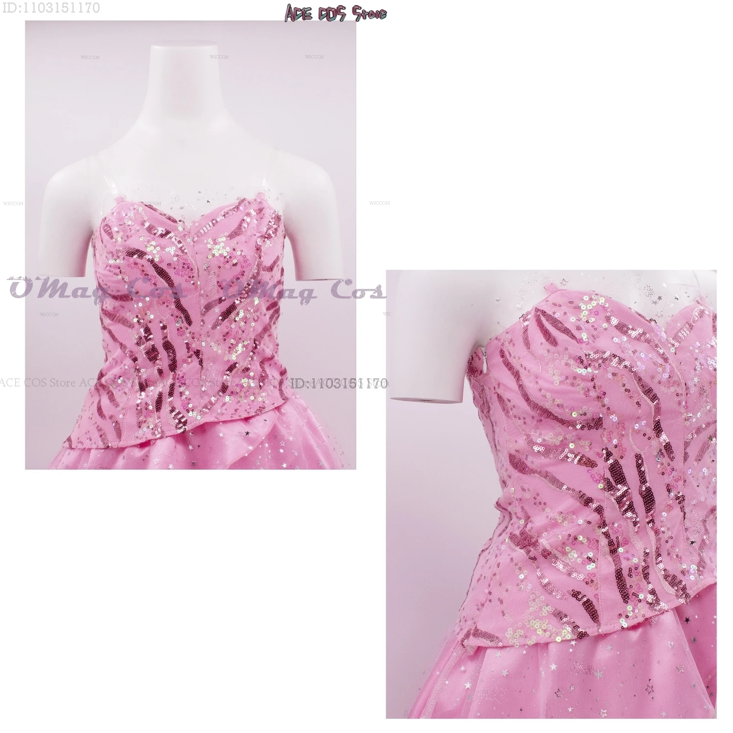 Wicked Glinda Cosplay Heksen Kostuums Kleding 2024 Film Party Rollenspel Prinsessen Roze Pak Jurk Baljurk Gewaad hoed