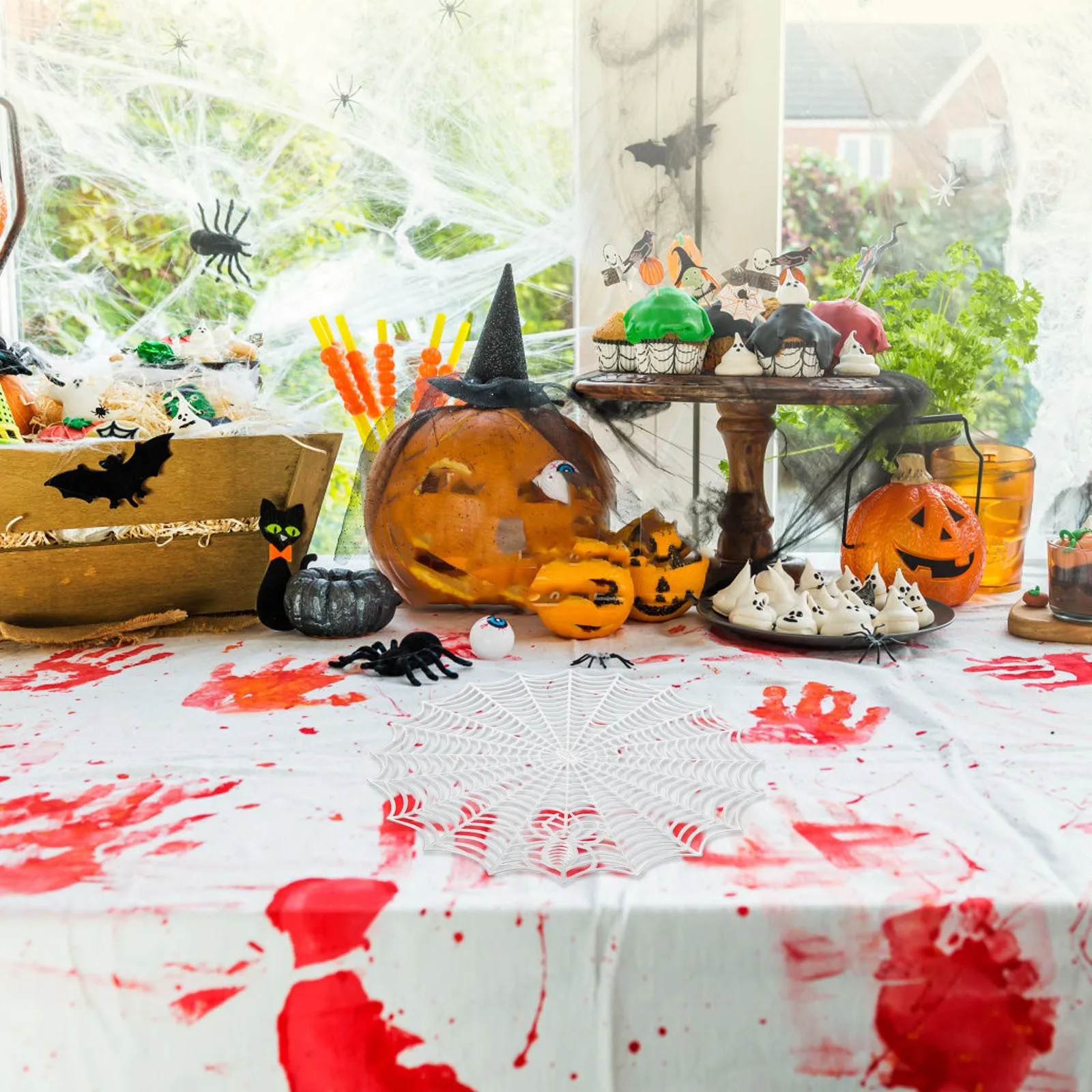 

4Pcs Round Table Placemats Halloween Spider Web Design Washable PVC Heat Insulated Dining Table Mats PVC Placemats