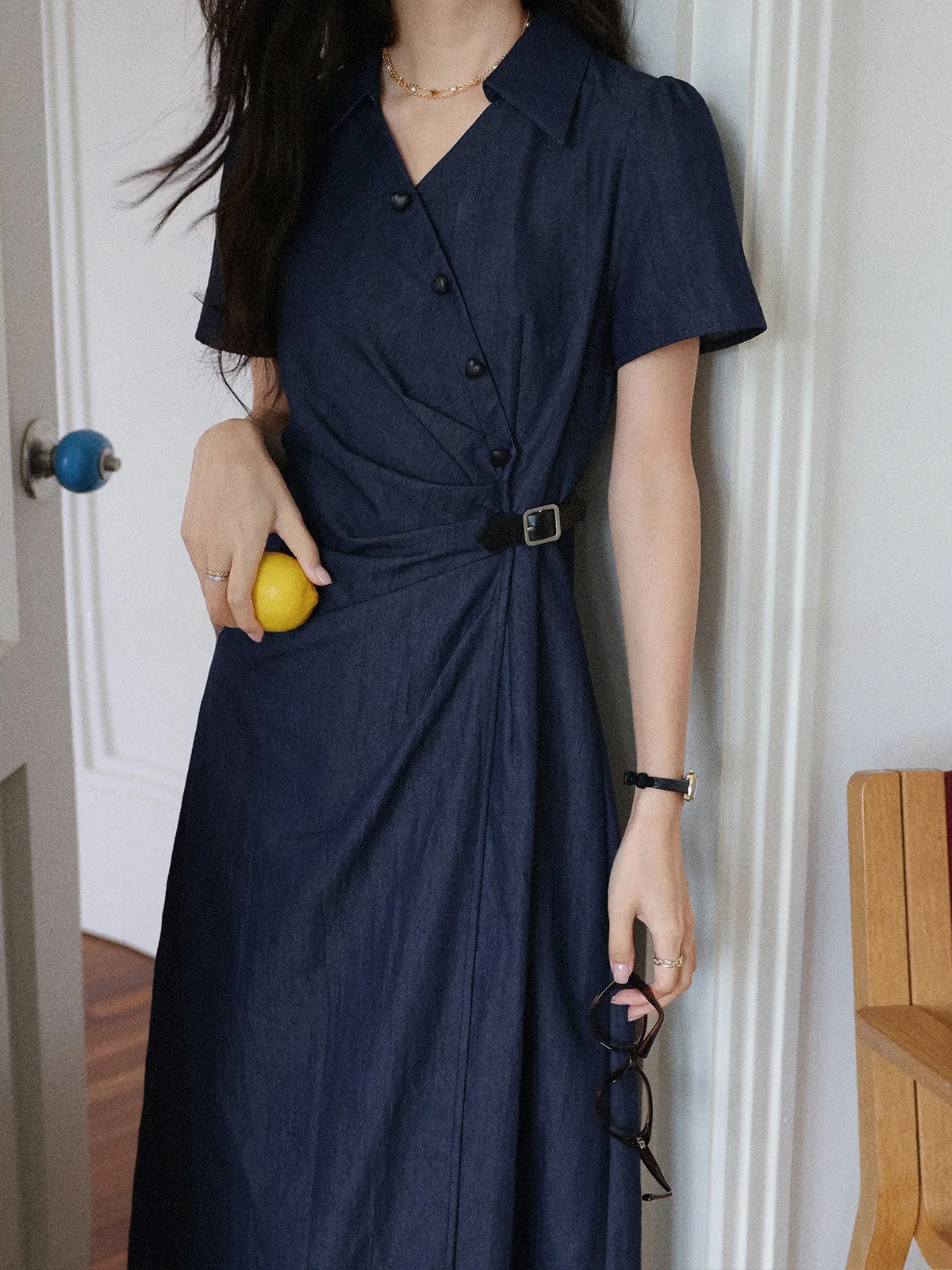 Col Ele ort Sve Dr femme bleu longue Dr été taille cintrée jupe trapèze décontracté Sle marque chinoise