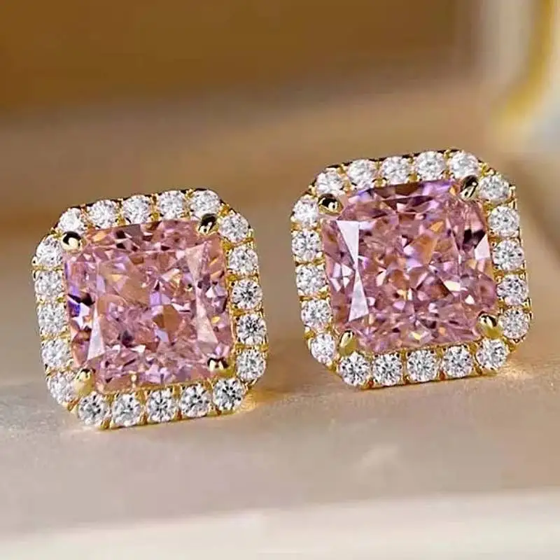 Huitan Elegant Women Stud Earrings Inlaid Brilliant Cubic Zirconia Fashion Versatile Lady Daily Party Accessories Chic Jewelry