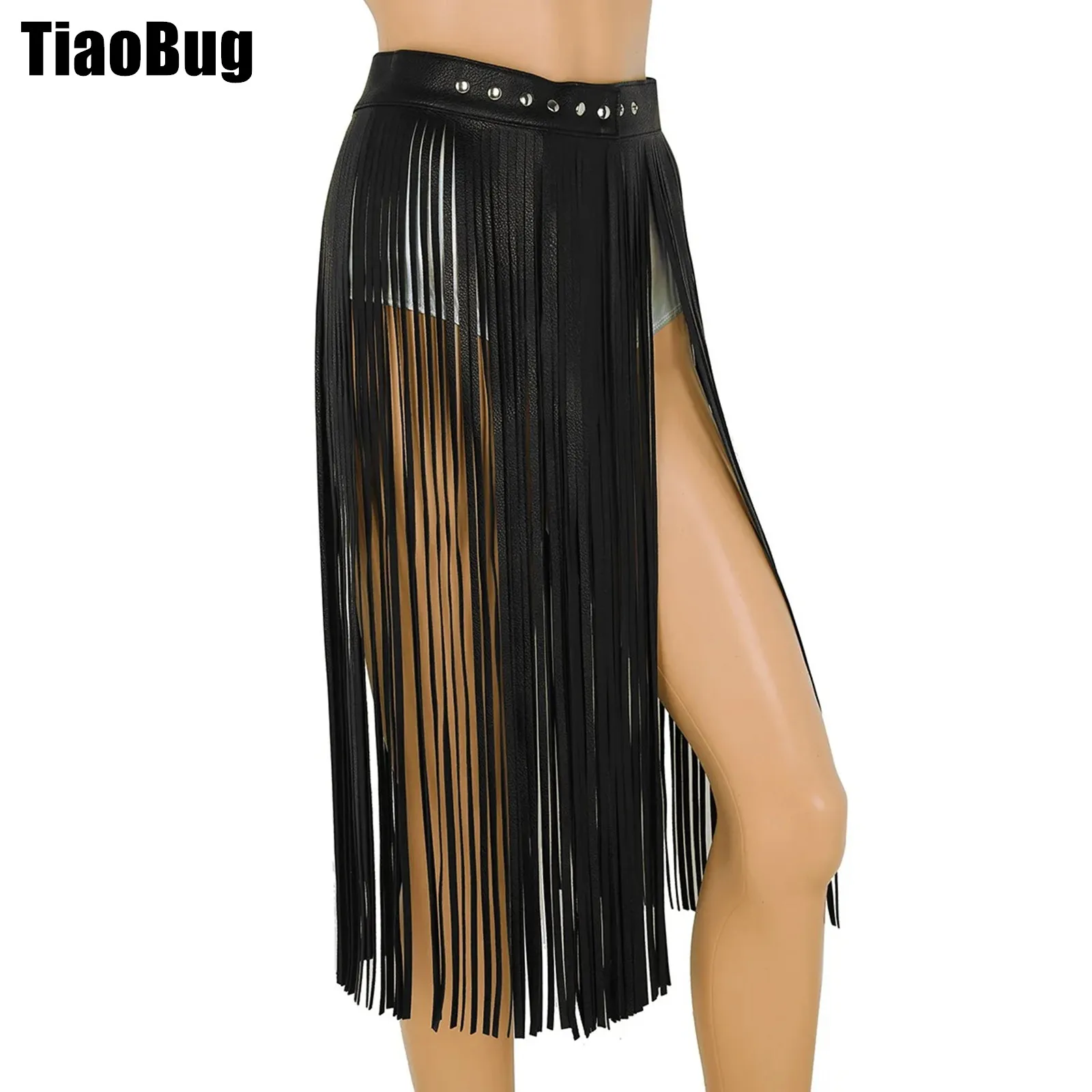 

Women Leather Tassel Skirts Ladies Fashion Faux Leather Belt Adjustable Hippie Boho Waistband Long Fringe