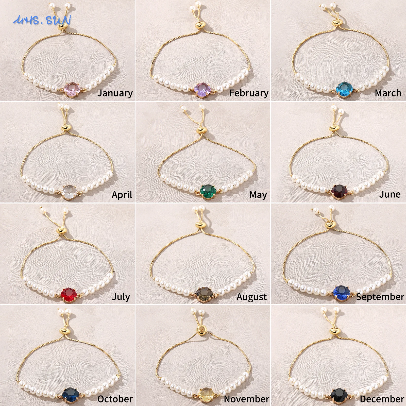 MHS.SUN Imitation Pearl Beads Bracelets 12 Months Charms Adjustable Bracelet Birthday Party Jewelry Gifts For Women Girls