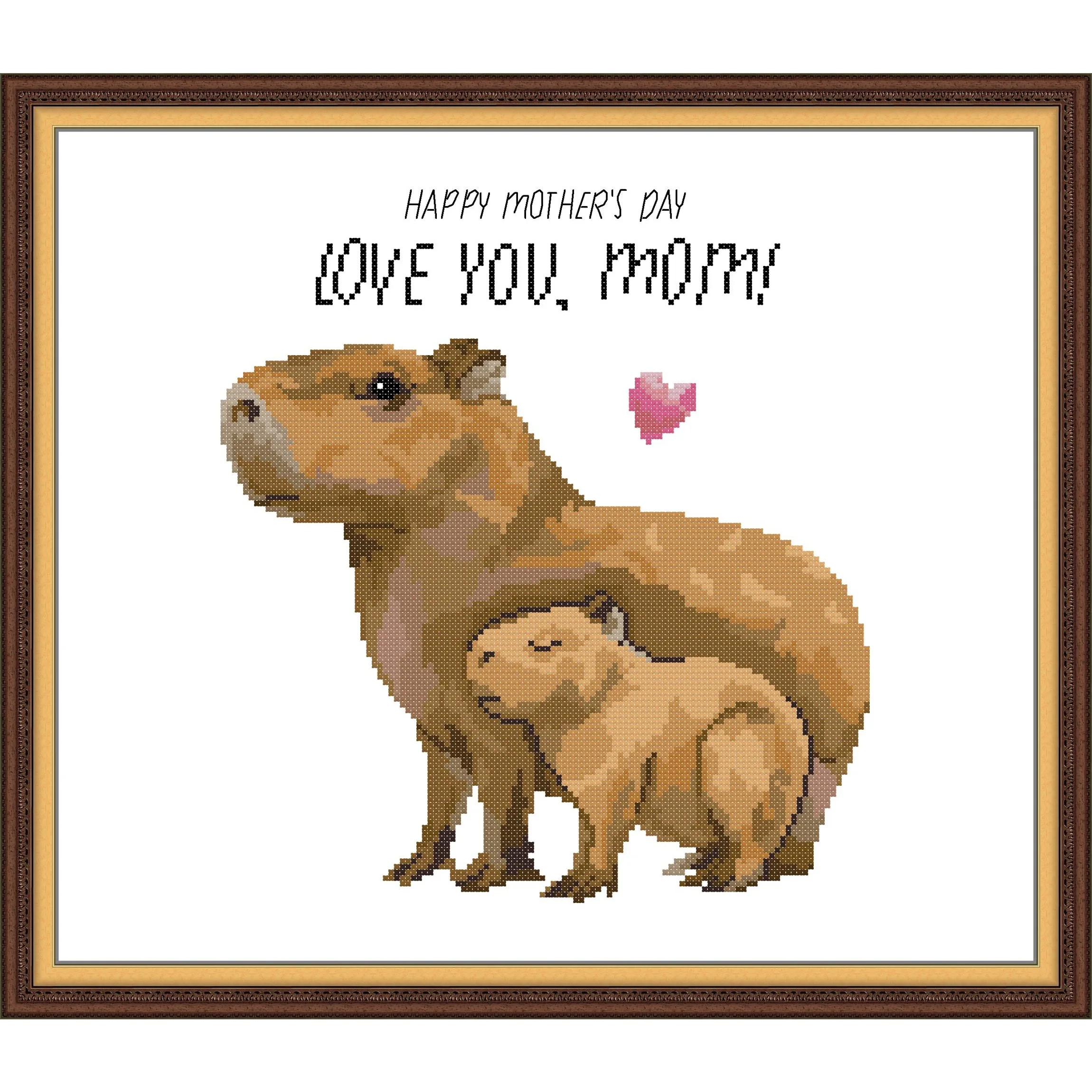 News Pre-Printed Cross Stitch Kit, Stamped Aida Fabric With DMC Threads, Embroidery Kit - Capybara Mother And Child