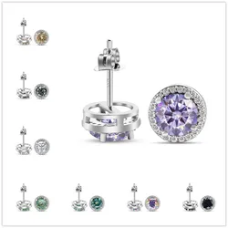 Silver 925 Original Total 2 Carat Round Brilliant Cut Diamond Test Past D Color Moissanite Stud Earrings Women Gemstone Jewelry