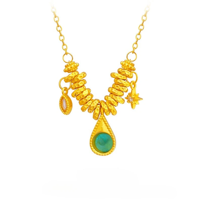 

Kt 18 Gold Color Shining Emerald Droplets Pendant Clavicle Chain for Women Lover Valentine's Day Birthday Jewelry Gifts Not Fade