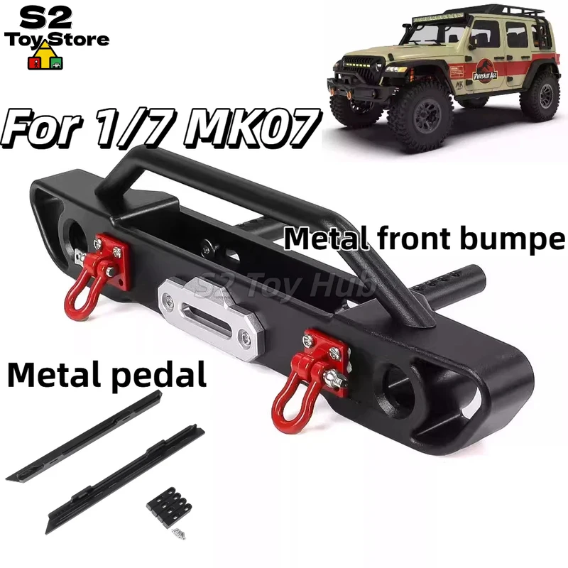 For Rlaarlo Metal Front Bumper Upgrade Replacement Parts With Pedal And Red D Rings For 1/7 RC Crawler Car MK07 Heavy Duty 180mm