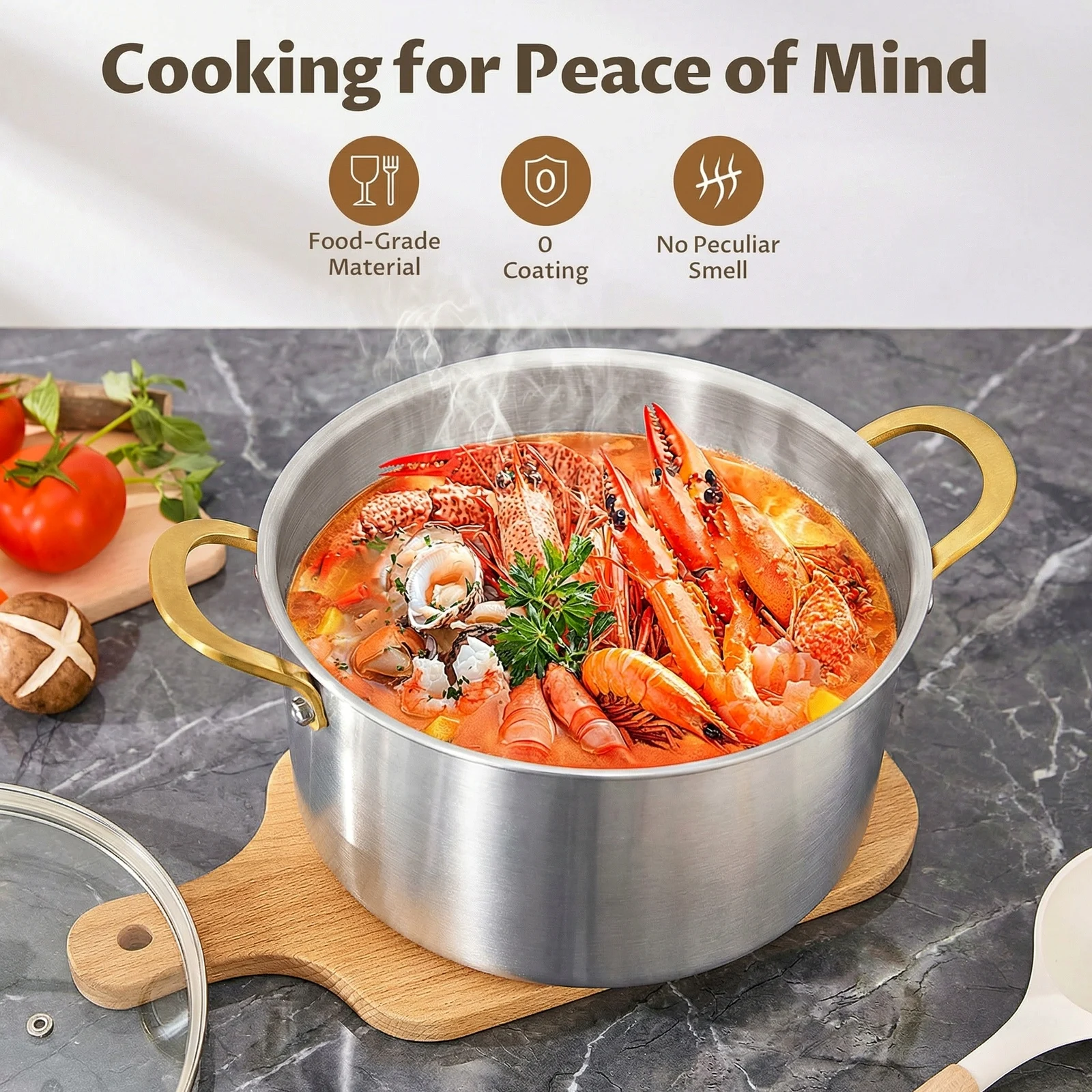 

3-Ply Stainless Steel Stockpot, Soup Pot with Lid in Fully Clad Tri-Ply Stainless Steel, Cooking Pot with Handles, All Cooktop