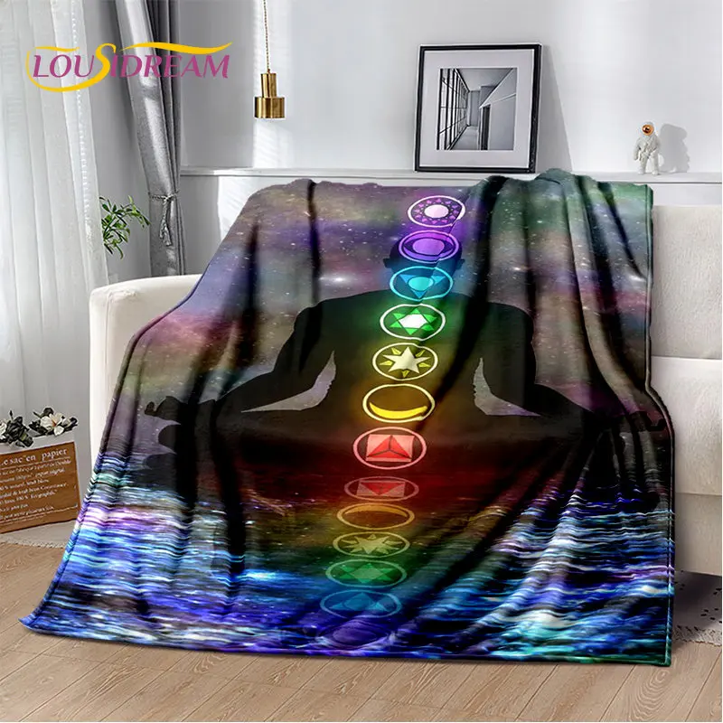 Manta de felpa suave de arcoíris, 7 Chakras, Mandala, Bohemia, manta de franela para sala de estar, dormitorio, cama, sofá, cubierta de Picnic