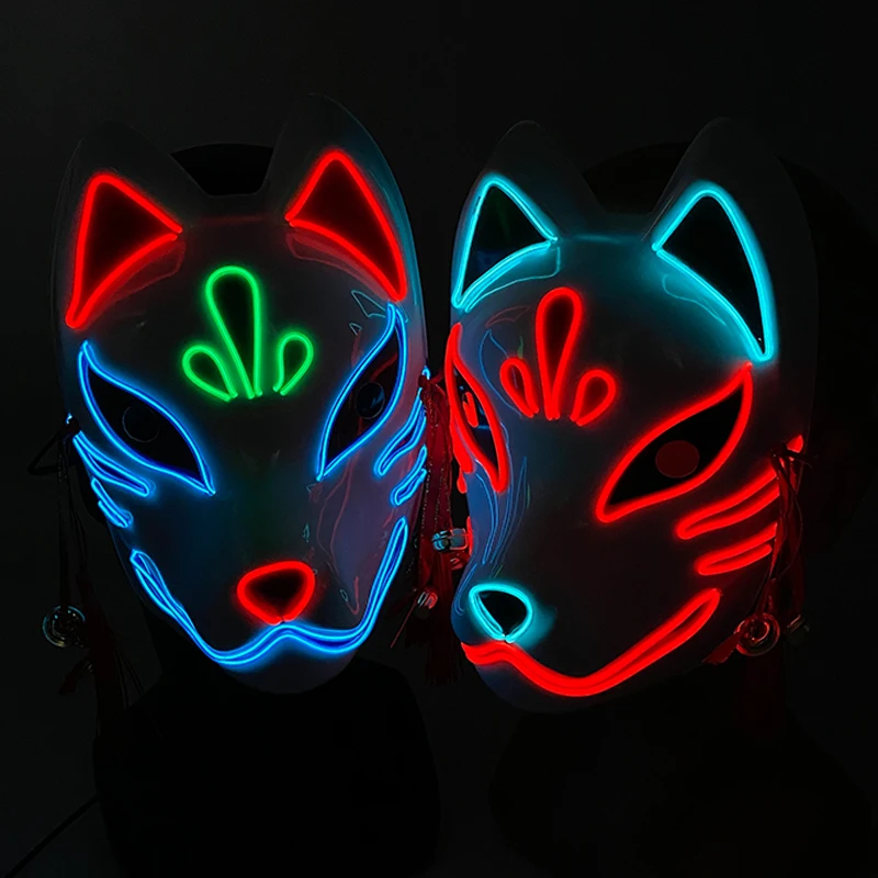 Halloween Neon Mask Full Face LED Luminous Ball Mask Bar Light Up Glowing  Japanese Masquerade Party Fox Mask Costume Props