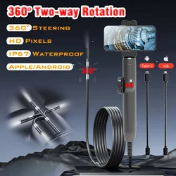 Endoscópio de vídeo de tubulação rotativa industrial com câmera de inspeção de articulação 360 de alta qualidade para smartphone carro endoscópio 1080p