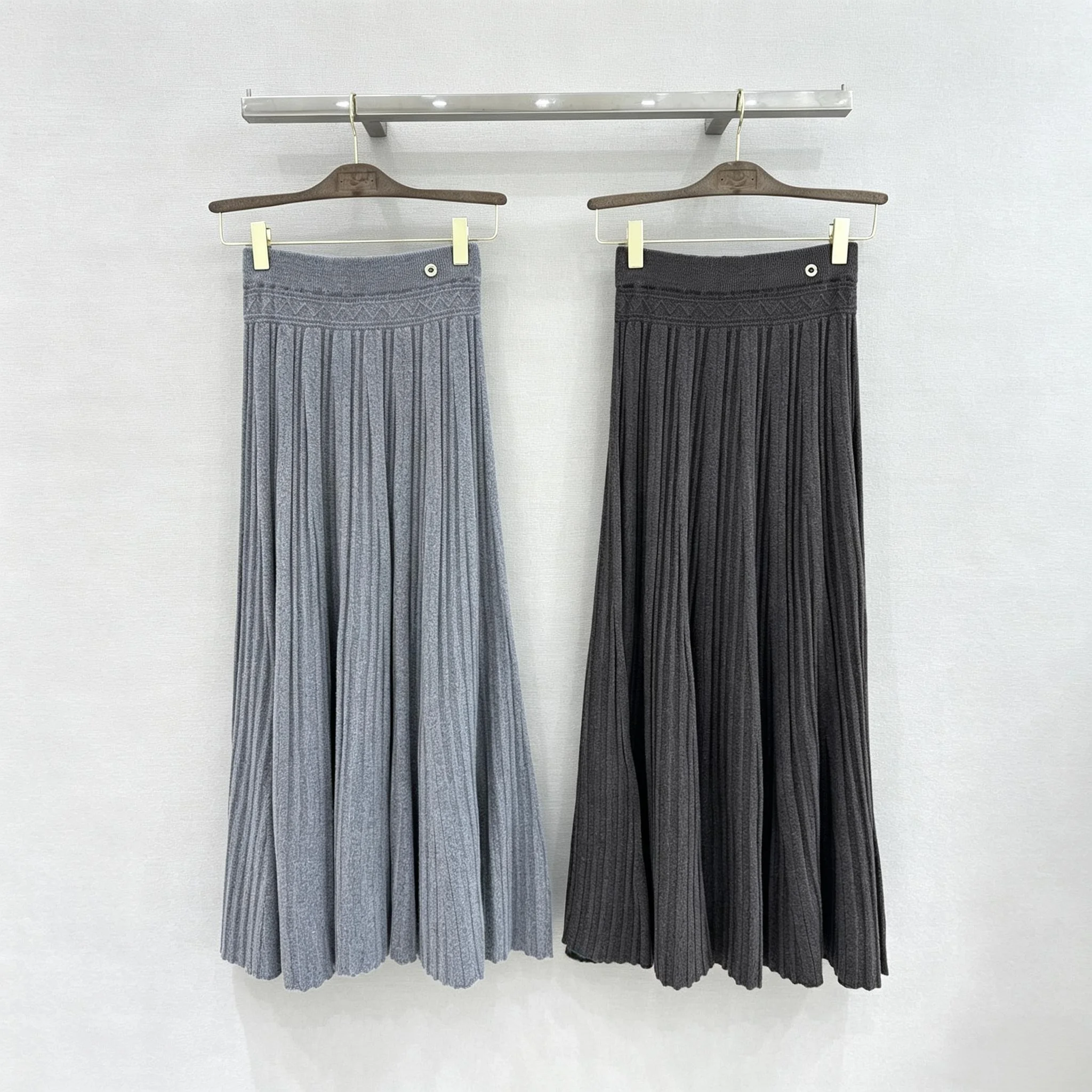 High Waist Pleated Knit Maxi Skirt Elegant A‑Line Long Skirt