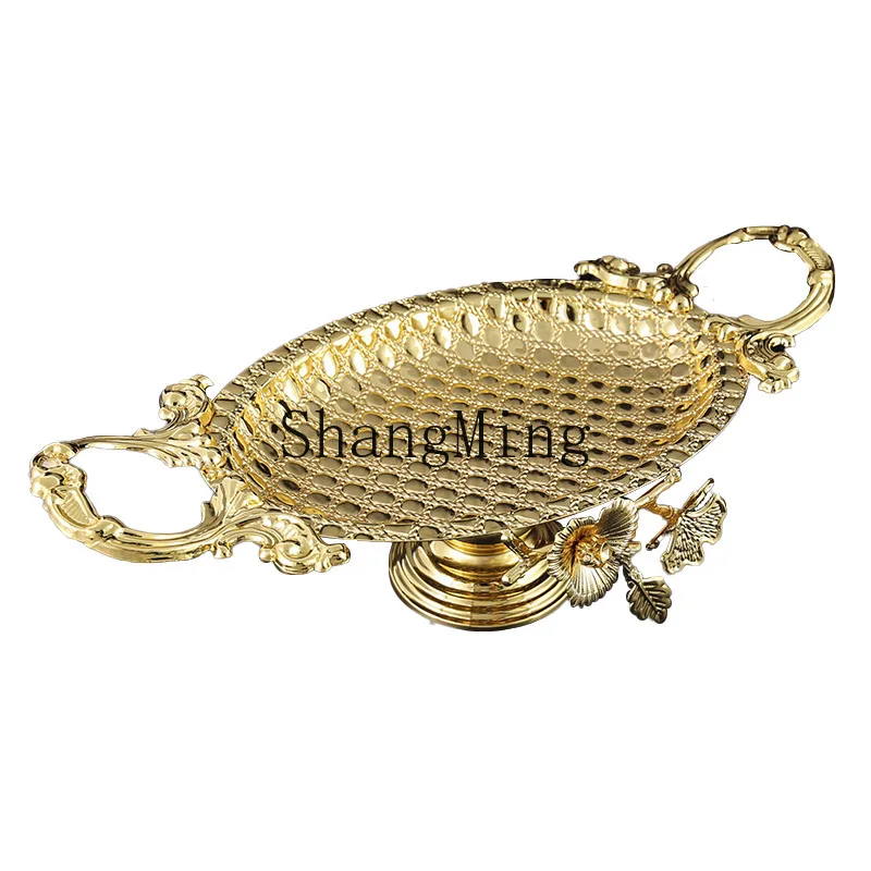 

DSA metal fruit plate retro wrought iron round fruit plate tray golden home living room fruit plate wholesale