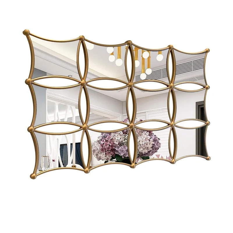Living room sofa golden wall mirror, light luxury decorative mirror
