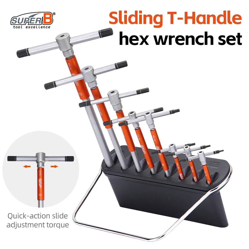 Super B Fahrrad-Reparaturwerkzeuge Gleitender T-Griff Sechskantschlüssel-Set 8-teilig Professionelle Sechskantschlüssel 2/2,5/3/4/5/6/8/10 mm
