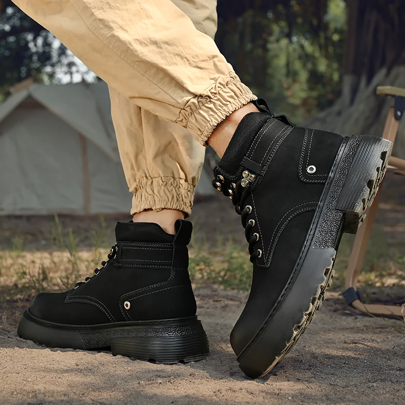 أحذية عجل واسعة معززة بأربطة على الموضة وخياطة مزدوجة ومضادة للخدش وأحذية عمل متينة بمقاسات كبيرة