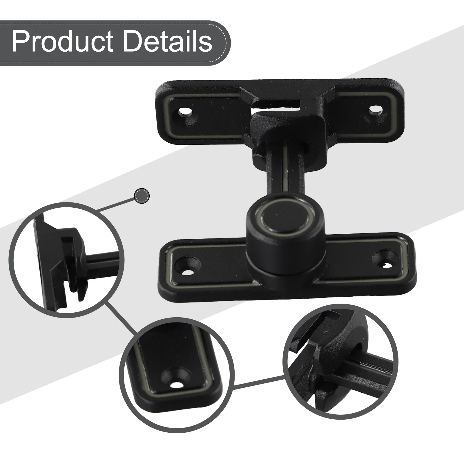 

Black Door Latch Sliding Door Lock With Luminous Buckle-punch Interior Metal Bolt With Nail-free Glue And 4pcs Screws