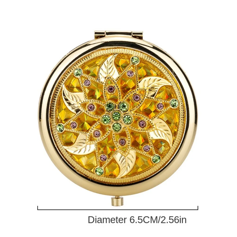 Espelho de maquiagem de metal requintado espelho gliter decorativo portátil espelho dupla face elegante espelho de bolso viagem