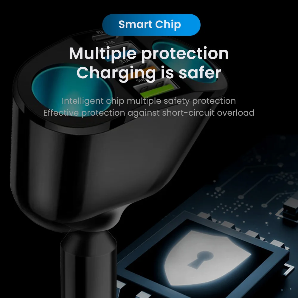 شاحن سيارة Elough 66W فائق السرعة QC3.0 مع شاشة رقمية 2 في 1 شاحن سيارة USB متعدد الوظائف #6