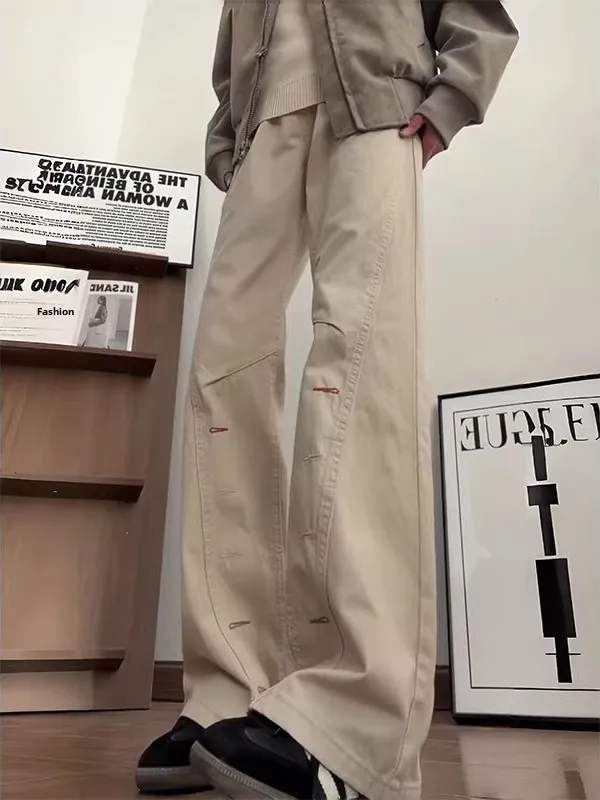 

Retro American Waed Pure Cotton Men's Jeans Casual Straight Leg Trousers with Embroidery Design Trendy Brand Youth Faion