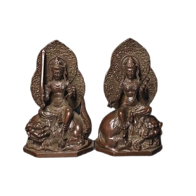 Manjusri Avalokitesvara Statue Retro Samantabhadra Avalokitesvara Buddha Statue Sculpture Buddha Hall Copper Crafts Home Decorat