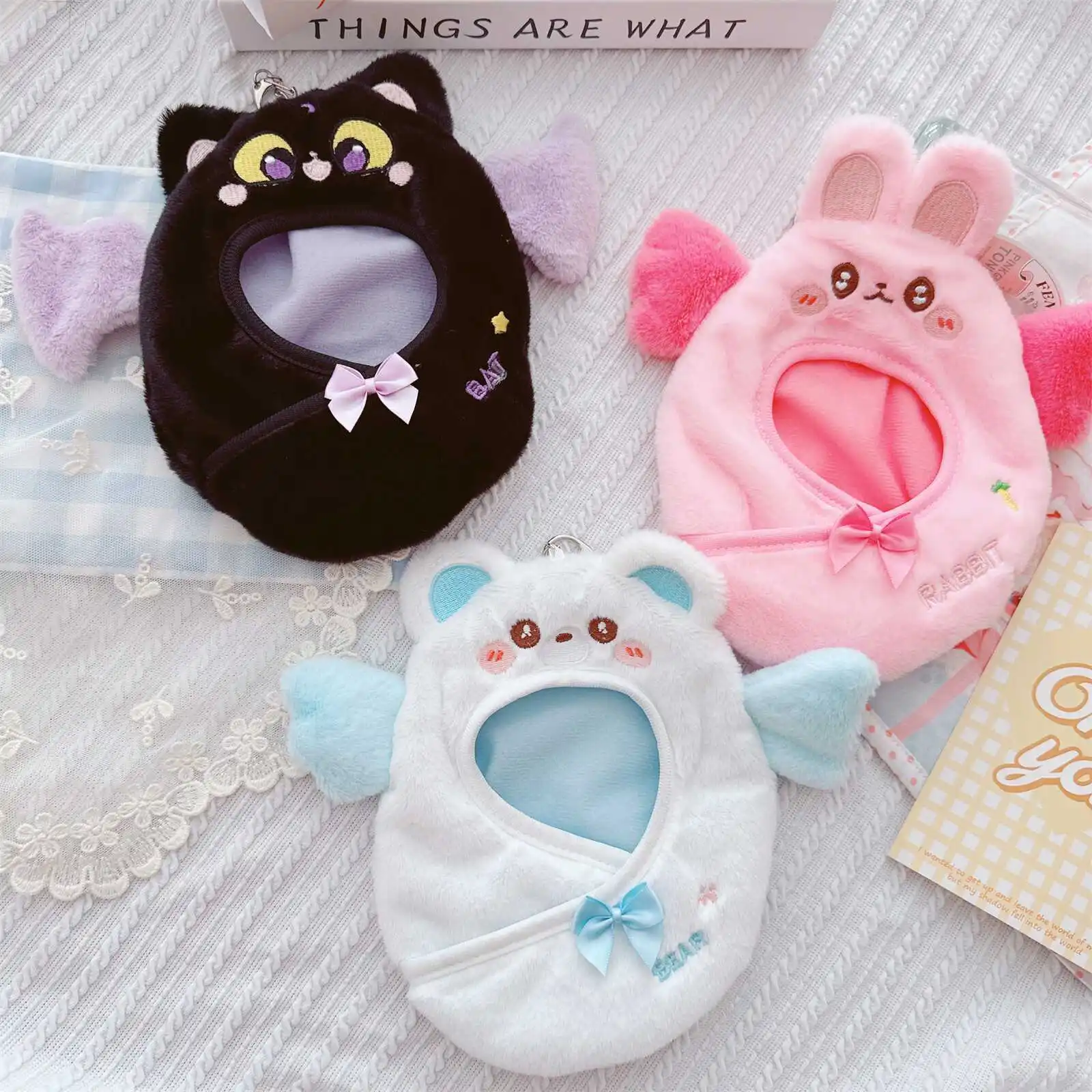 Muñeca de algodón de 10cm, saco de dormir Labubu de 15cm, ropa, alas, accesorios cambiables