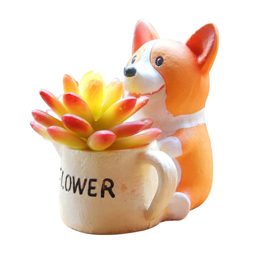 

Corgi Flower Pot Dog Planters Cute Cartoon Animal Resin Pots Indoor Succulent Vases Non Fading Durable Home Office Decor