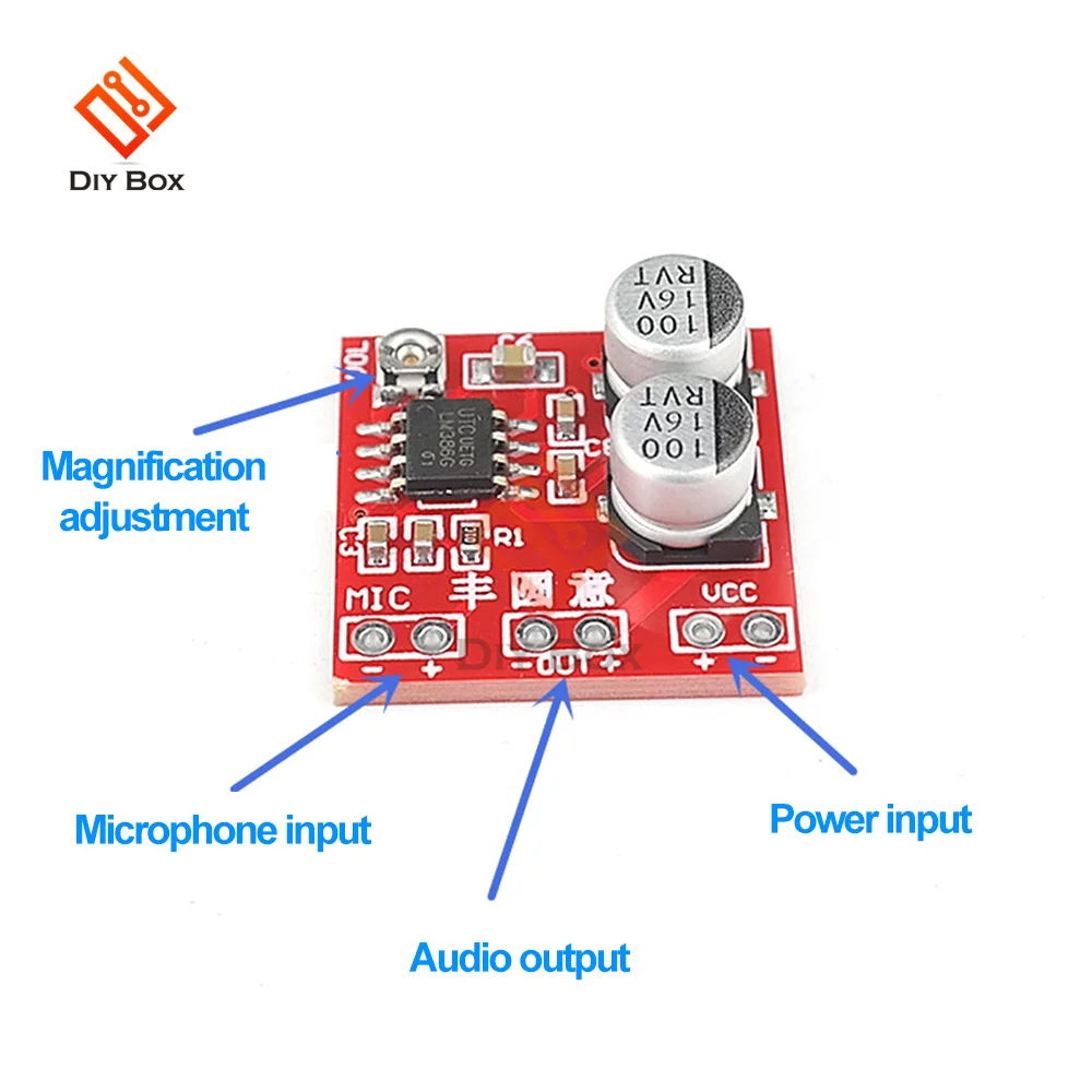 5 Stück DC4-12V LM386 Elektret-Mikrofonverstärker Mikrofon-Tonabnehmermodul Kann Kopfhörer und Kleine Lautsprecher Ansteuern – Detail 5