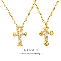 ASONSTEEL Delicate Shiny Cubic Zirconia Cross Pendant Necklace For Women 316L Stainless Steel High Quality Jewelry Waterproof