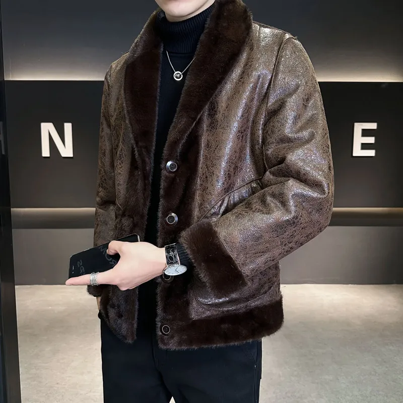 

Экологичная мужская шуба на меху, осень-зима, новинка Sle een с фруктовым воротником, норковый бархат, длинный Sve Street Sle, стандартная посадка