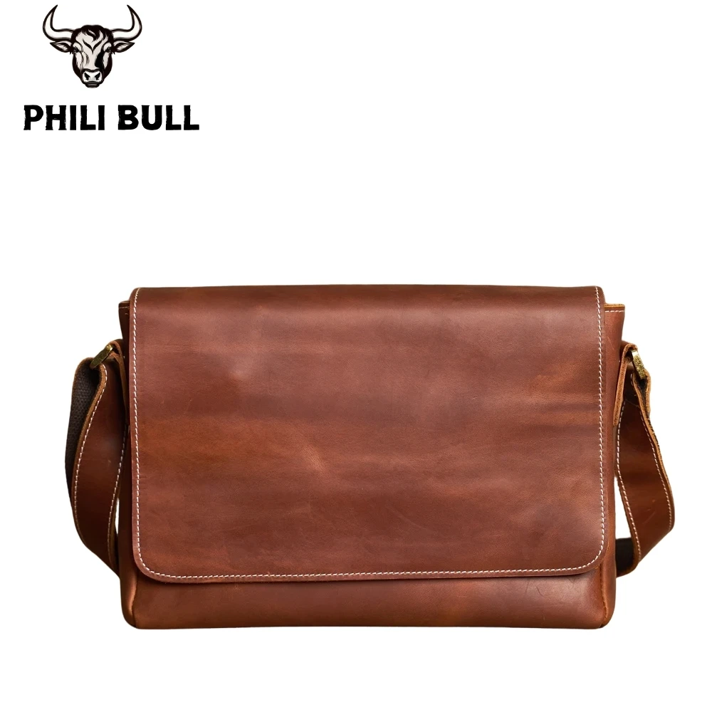 

Men's Retro Leather Shoulder Bag Crazy-Horse Leather Horizontal Crossbody Bag Top Layer Leather Casual Ipad Bad