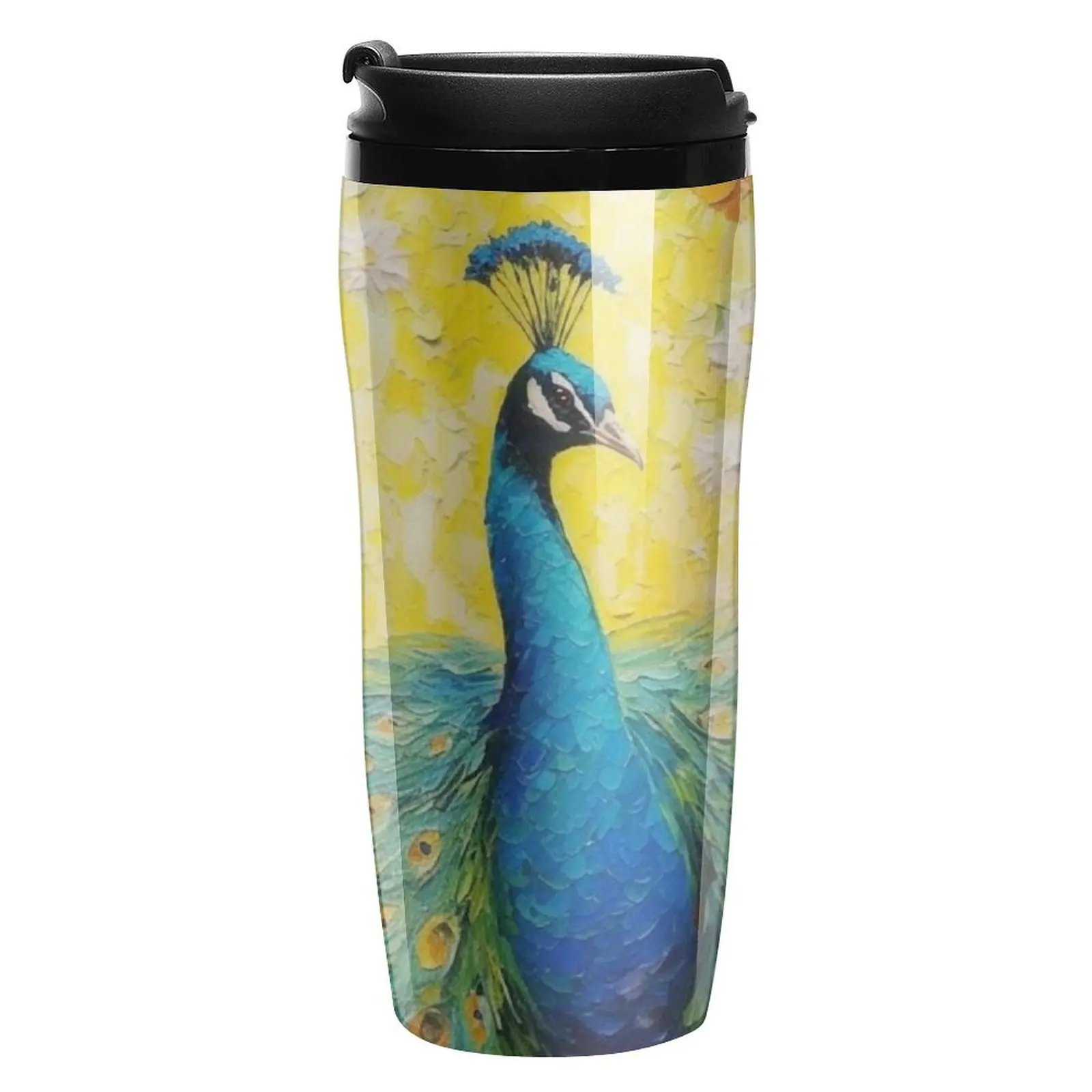 Painting Peacock Coffee Mug to Go Animal Print Camping Hot Drinks Water Bottle Heat Preservation Customize 350ml Plastic Cup