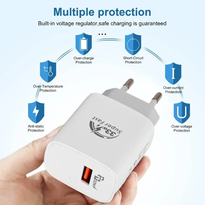 33W USB Quick Charging Adapter 7A Type C Cable Mobile Phone Wall Chargers for Samsung Xiaomi OPPO EU/US/UK Plug Fast Charger - náhled 4