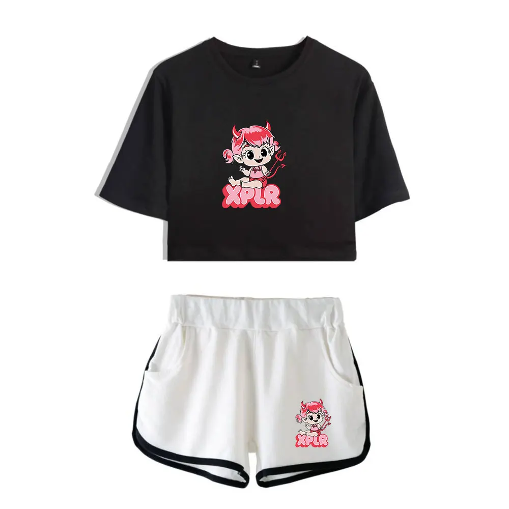 Sam and Colby Merch XPLR Baby Devil V.3 Suit Vintage 90s logo Merch Tops Two Piece Set Shorts+Lovely TShirt Trendy Suit Harajuku