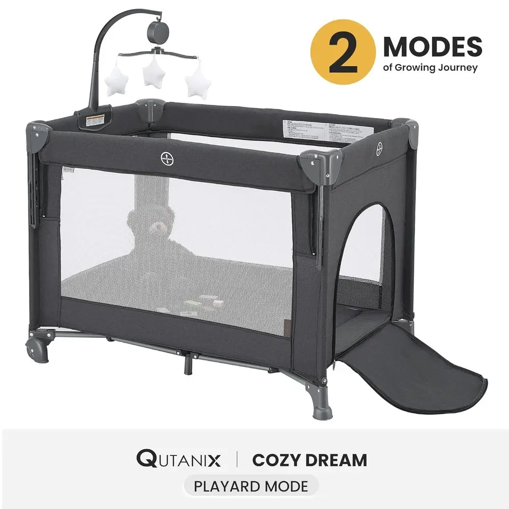 Parc et berceau portables 2 en 1 avec matelas, gris, pour nouveau-nés et tout-petits
